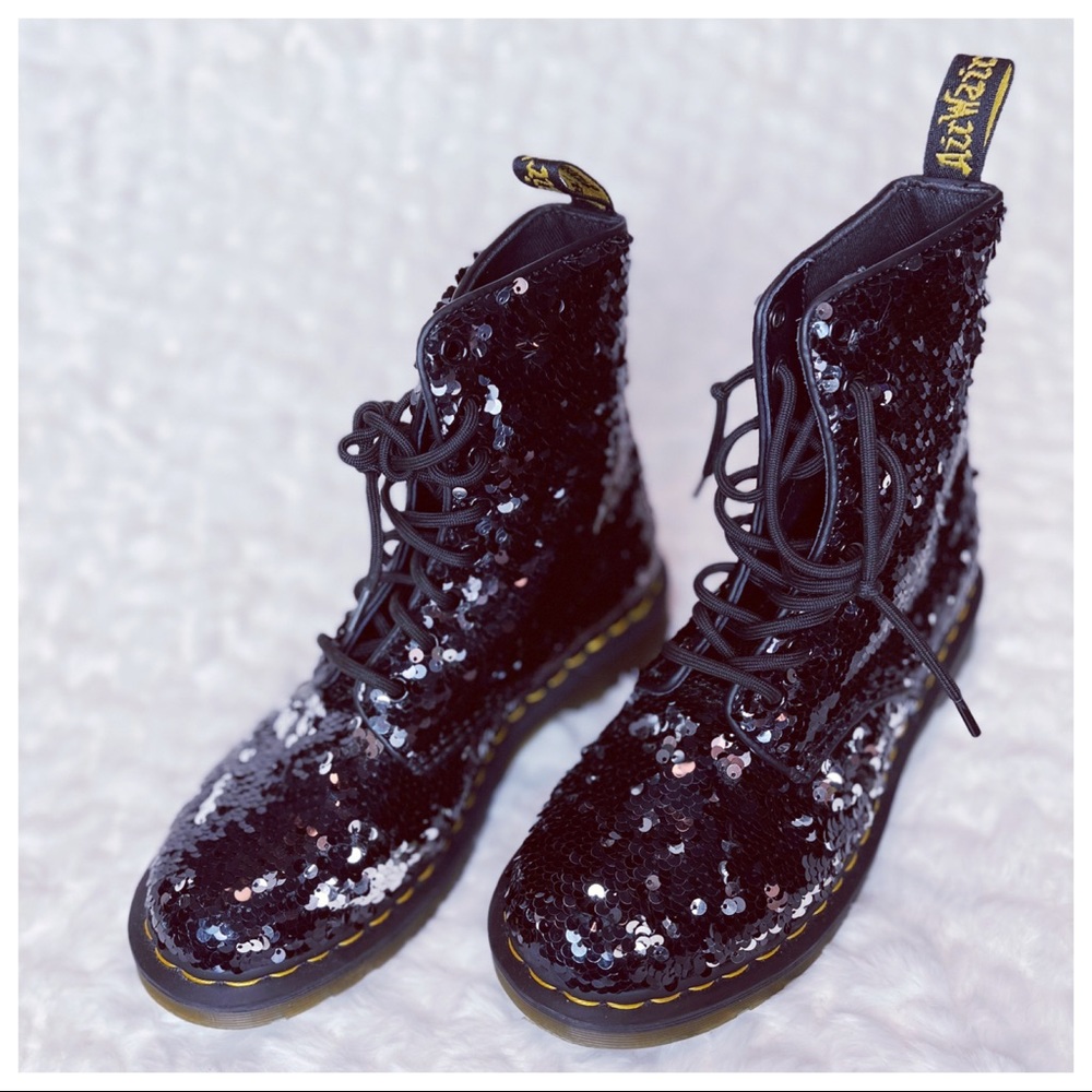 Dr. Martens Black Sequin Combat Boots